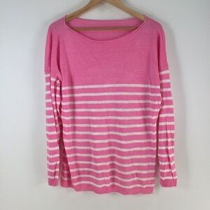 Uniqlo Pink and White Striped Sweater 100% Linen one size